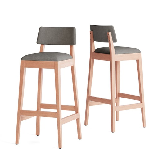 [400501] Banqueta Lacar Respaldo Tapizado  Lustre Roble Leriex Gris Plomo