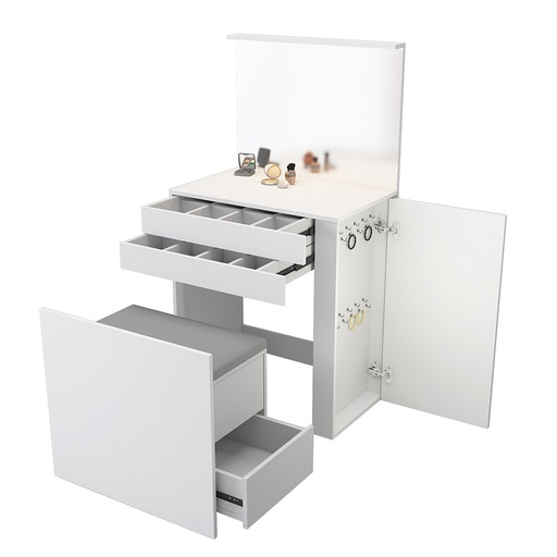 [5010-BLA] Tocador Maquillador Con asiento y espejo con Luz Led blanco