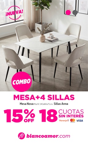 [31223] Combo Mesa Nova Marfil 1,40x0,80 + 4 sillas Anna