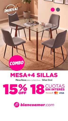 [31224] Combo mesa Nova vidrio 1,20x0,70 + 4 sillas Sissi