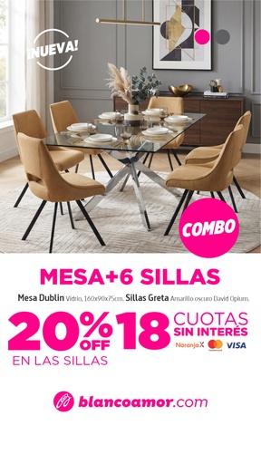 [31228] Combo Mesa Dublin Vidrio + 6 sillas greta