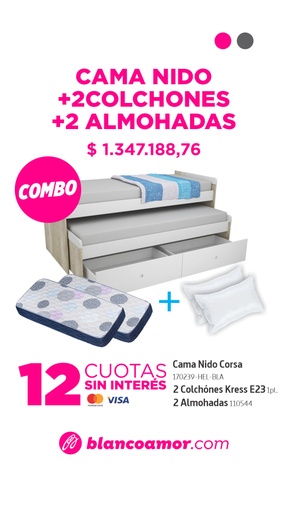 [31260] Combo cama Nido + 2 colchones E23 + 2 almohadas