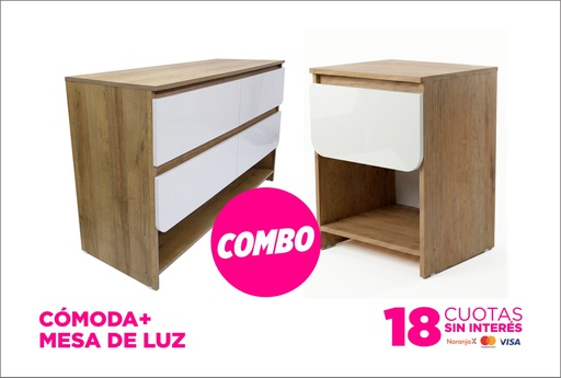 [33753] Combo dormitorio comoda danubio + mesa de luz limay
