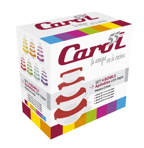 [7792281034005] Set 4 Bowls Apilables Plastico Cristal Ø 11-14-17-20 Cm Caja Regalo