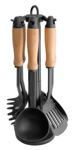 [7792281069007] Utensilios Nylon Mango Madera, Set