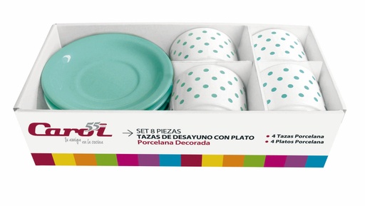 [7792281214124] Set 8 Pzas.4 Tazas Desayuno +4 Platos C/Reg