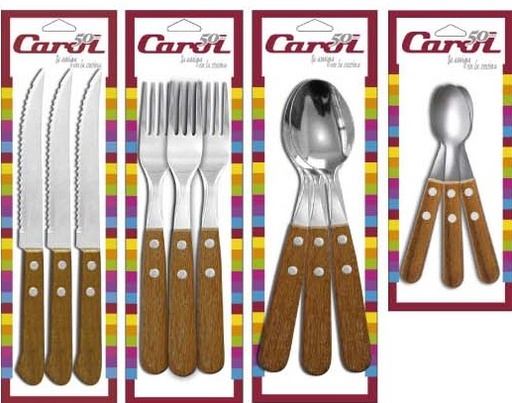 [7792281610032] Cuchillo De Mesa Mango Madera, Blister X 3(61003)